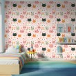 Carta da parati baby Gattini e Coniglietti design cuori sfondo rosa chiaro