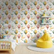 Papier peint baby Montgolfières motif nuages et étoiles fond blanc