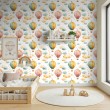 Papier peint baby Montgolfières motif nuages et étoiles fond blanc