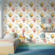 Carta da parati baby Mongolfiere design nuvole e stelle sfondo bianco