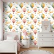 Carta da parati baby Mongolfiere design nuvole e stelle sfondo bianco