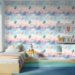 Papier peint baby Montgolfières motif nuages fond multicolore