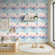 Papel Pintado Baby Globos Aerostáticos Diseño Nubes Fondo Multicolor