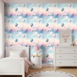 Papel Pintado Baby Globos Aerostáticos Diseño Nubes Fondo Multicolor