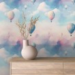Papier peint baby Montgolfières motif nuages fond multicolore