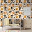 Carta da parati baby Gattini design fiori e foglie sfondo beige