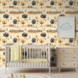 Papel Pintado Baby Ovejitas Diseño Arboles Y Vallas Fondo Beige