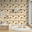 Carta da parati baby Pecorelle design alberi e recinzioni sfondo beige