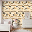 Papier peint baby Petits moutons motif arbres et clôtures fond beige
