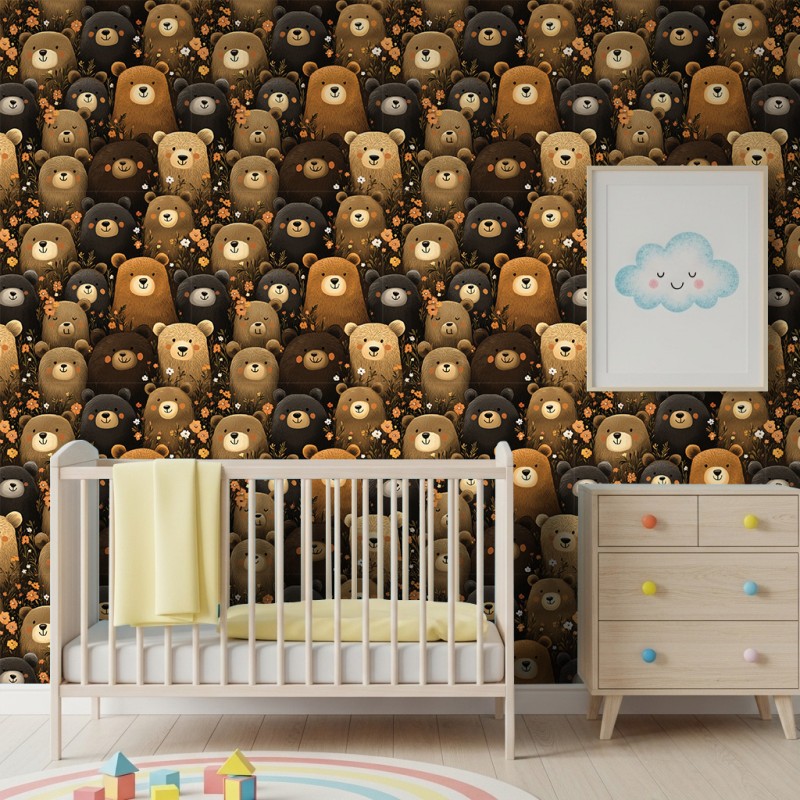 Baby wallpaper Bears flowers design black floral background