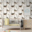 Papier peint baby Pandas motif hamacs et arbres fond blanc