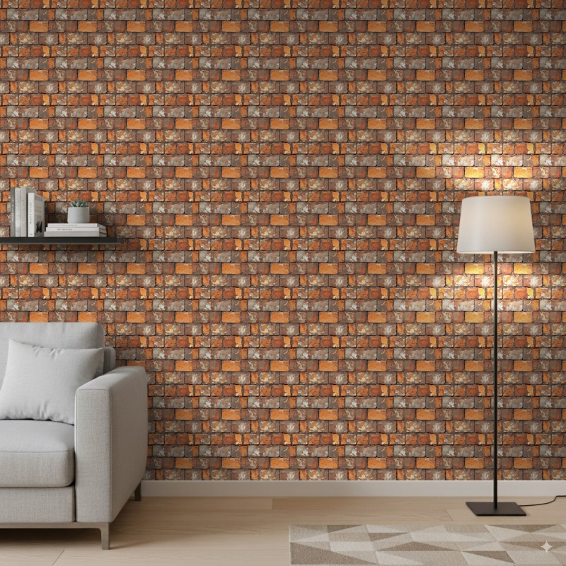 Papier peint briques Industriel design usé brique orange et grise vieillie