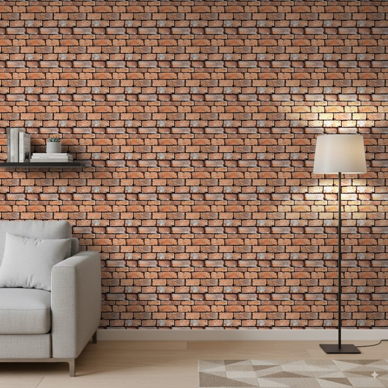 Brick wallpaper Rustic design Aged Orange and Grey Tones