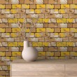 Papel Pintado Bricks Diseño Urbano Tonos Amarillo y Beige con Graffiti
