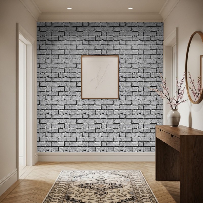 Papel Pintado Bricks Diseño Industrial Tonos Gris Claro