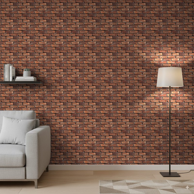 Brick wallpaper Rustic design Aged Dark Red Tones