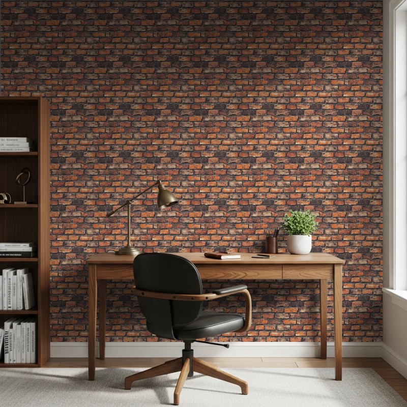 Papier peint briques design Industriel Tons Orange et Brun Foncé Vieillis
