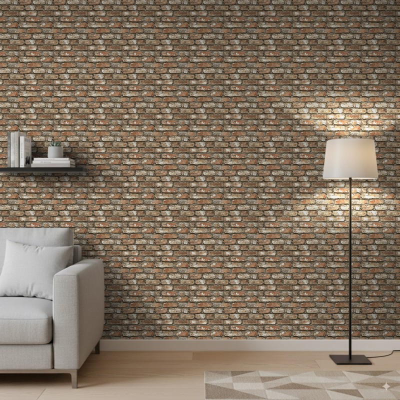 Papel Pintado Bricks Diseño  Rustico Tonos Marrón y Rojo Envejecido
