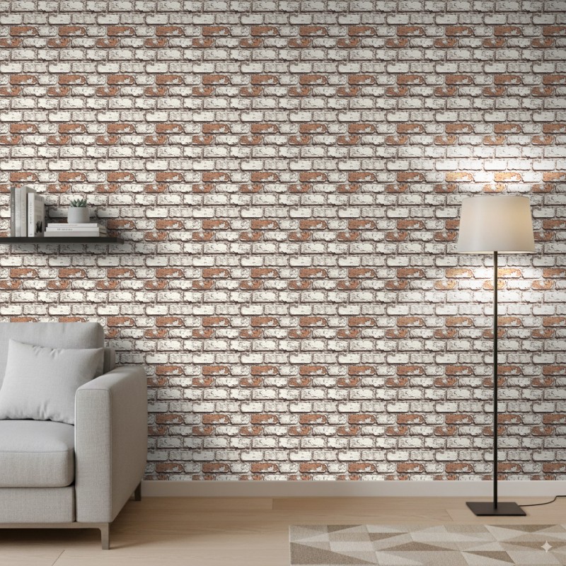 Brick wallpaper Rustic design Antique White and Earth Brown Tones