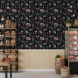 Papel Pintado Comercial Gourmet Line Diseño Gastronómico Copas y Filetes Tonos Negro
