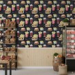 Commercial Wallpaper Gourmet Line Culinary Design Burgers and French Fries Black Tones