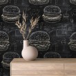 Papier Peint Commercial Gourmet Line Design Culinaire Burgers Noirs Tons Noirs