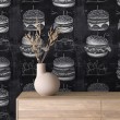 Papel Pintado Comercial Gourmet Line Diseño Gastronómico Hamburguesas Dibujadas Tonos Negro