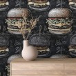 Papel Pintado Comercial Gourmet Line Diseño Gastronómico Hamburguesas Tonos Negro