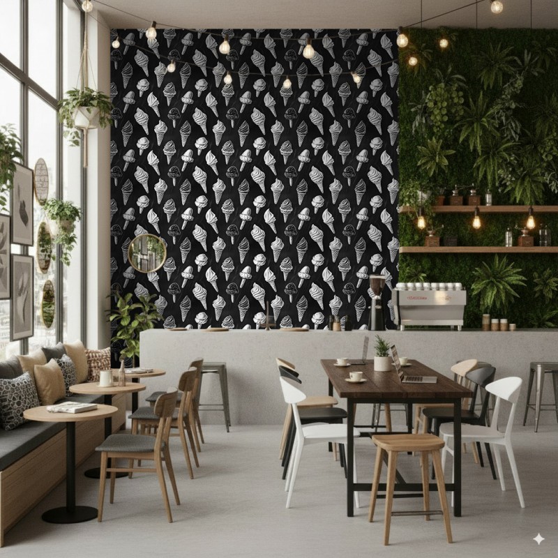 Papel Pintado Comercial Gourmet Line Diseño Helados Tonos Negro