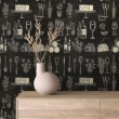 Papel Pintado Comercial Gourmet Line Diseño Vino y Queso Tonos Negro