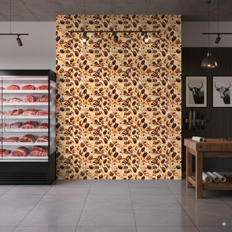 Papier Peint Commercial Gourmet Line Design Grains de Café Tons Marron