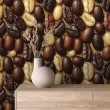 Papier Peint Commercial Gourmet Line Design Grains de Café Tons Marron et Chair