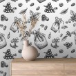 Papel Pintado Comercial Gourmet Line Diseño Café y Sacos Tonos Blanco y Negro