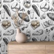 Papel Pintado Comercial Gourmet Line Diseño Panes y Quesos Tonos Blanco y Negro