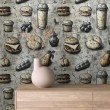 Gewerbliche Tapete Gourmet Line Brot und Desserts Design Grau-Beige-Töne