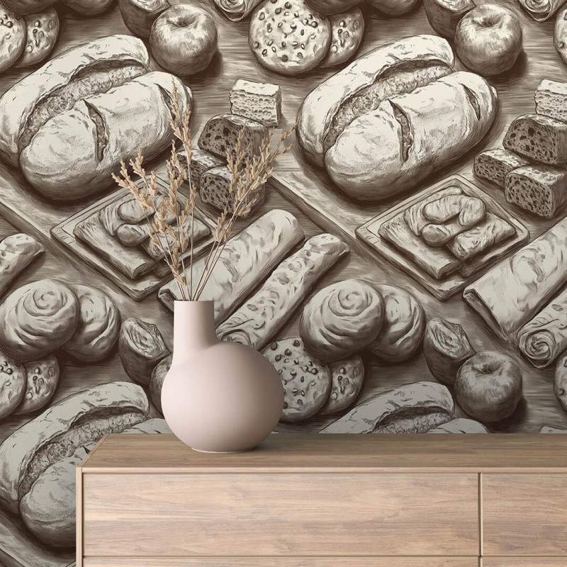 Commercial Wallpaper Gourmet Line Artisan Bakery Design Beige and Brown Tones