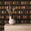 Commercial wallpaper model Pantry spice and legume jars design brown tones