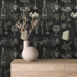 Commercial wallpaper model Bistro wine and cheese chalkboard style design black tones