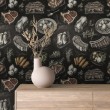 Papel pintado comercial modelo Grill diseño cortes de carne estilo pizarra tonos negros