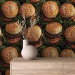 Papier peint commercial modèle Burger design hamburgers tons marron et vert