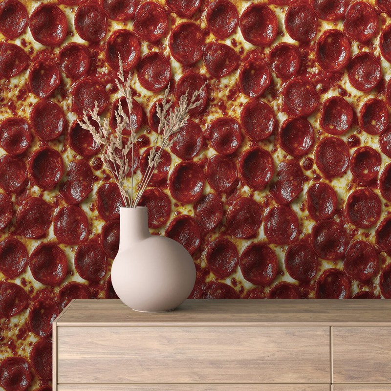 Commercial wallpaper model Classic Pizza pepperoni design red and gold tones