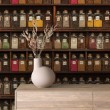 Commercial wallpaper model Spices spice and grain jars design brown and amber tones