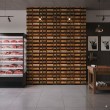 Papier peint commercial modèle Pantry design étagères avec produits gourmets tons marron et ambre