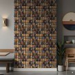 Commercial wallpaper model Cans vintage metal cans shelves design blue and gold tones