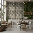 Commercial wallpaper model Botanist dried flower jars shelves design beige and green tones
