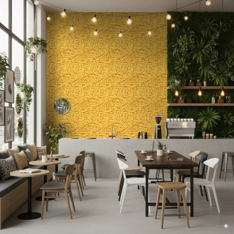 Commercial wallpaper model Pasta yellow noodles design yellow and honey tones