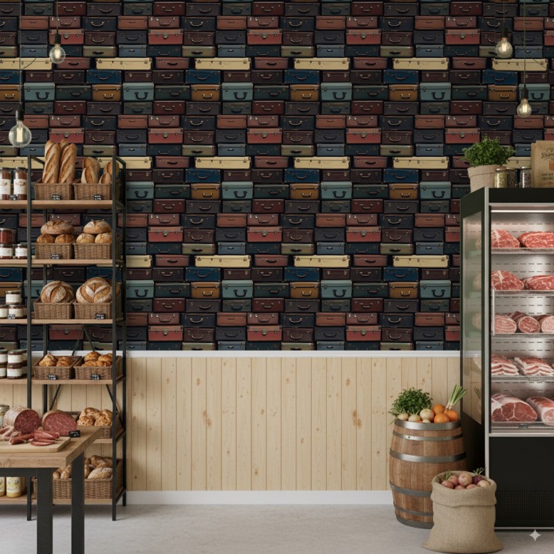 Commercial wallpaper model Travel vintage suitcases design brown and blue tones