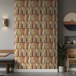 Commercial wallpaper model Library vintage bookshelf design beige and red tones