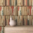 Commercial wallpaper model Library vintage bookshelf design beige and red tones
