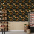 Commercial wallpaper model Storage vintage metal boxes design green and mustard tones